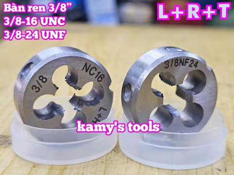 Bàn ren tạo ren ngoài 3/8 inch (9.5mm) bước ren thô và mịn 3/8-16 UNC 3/8-24 UNF L+R+T LRT-433816C LRT-433824F