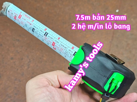Thước Rút 7.5m Bản 25mm Winshine NCP Xanh Đen 2 hệ mét inch có lỗ bang, Thước cuộn 7.5m, Thước Kéo 7.5m