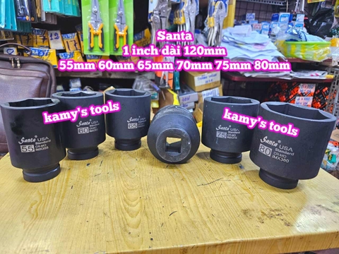 Đầu tuýp 1 inch đen dài 120mm lục giác Santa thép Cr-mo 55mm 60mm 65mm 70mm 75mm 80mm IMX360 IMX365 IMX370 IMX375 IMX380