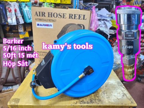Cuộn ống dây hơi treo tự rút hộp sắt Barker áp suất 9m và 15m HR-830A
