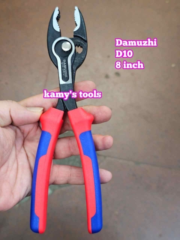 Kìm 2 lỗ điều chỉnh vặn bulong tán đầu ốc vít dài 8 inch 205mm miệng mở 4-22mm DAMUZHI DMZ-D10