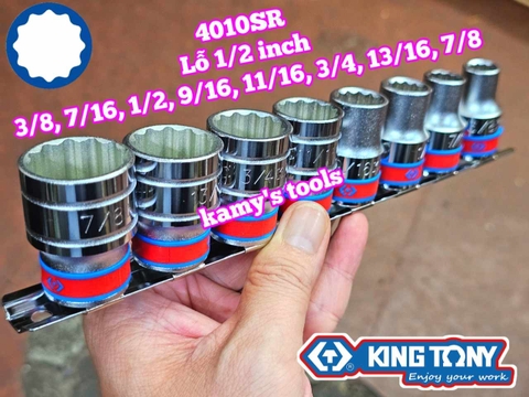 Bộ tuýp khẩu hệ inch 1/2 inch 12 cạnh Kingtony 4010SR 8 chi tiết từ 3/8-7/8 inch