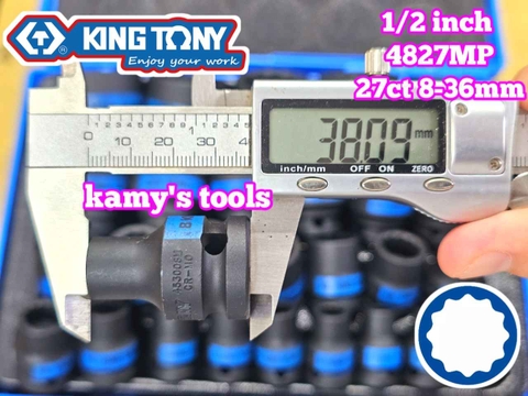 Bộ tuýp đen 1/2 inch Kingtony 4827MP 12 cạnh 27 chi tiết 8-36mm