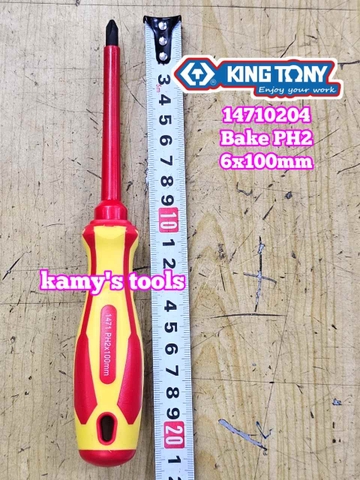 Tua vít cách điện VDE 1000V bake PH2 6mm dài 100mm (6x100mm) Kingtony 14710204