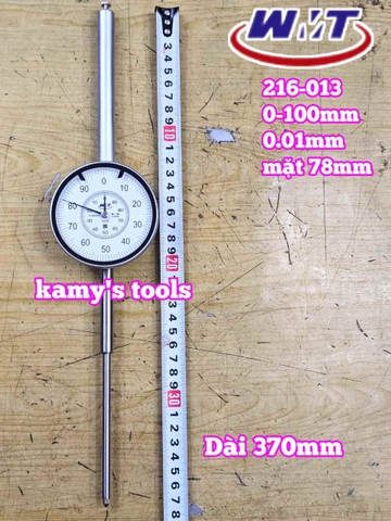 Đồng hồ so 0-100mm sai số 0.01mm WMT model 216-013 mặt 78mm thân thép cao cấp nặng 512g