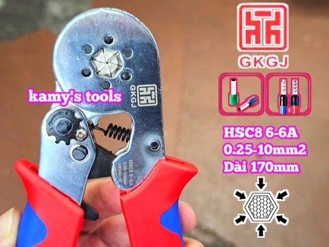 Kìm bấm cos pin tròn rỗng lục giác 0.25-10mm2 dài 170mm GKGJ HSC8 6-6A
