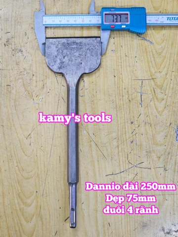 Mũi đục bê tông dẹp bản 75mm đuôi gài dài 250mm Dannio