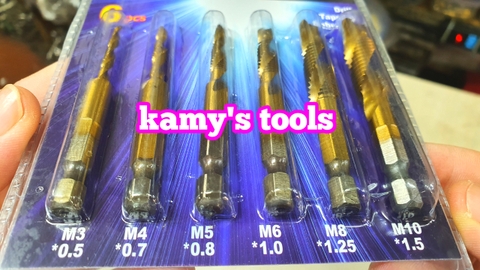 Bộ 6 mũi khoan Taro M3-M10 thép inox HSS phủ Titanium tạo lỗ ren bắt vít, ta rô