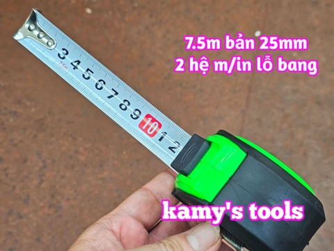 Thước Rút 7.5m Bản 25mm Winshine NCP Xanh Đen 2 hệ mét inch có lỗ bang, Thước cuộn 7.5m, Thước Kéo 7.5m