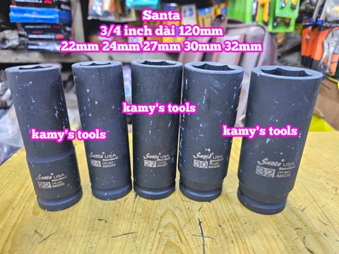 Đầu tuýp 3/4 inch đen dài 120mm lục giác Santa thép Cr-mo 22mm 24mm 27mm 30mm 32mm IMX222 IMX224 IMX227 IMX230 IMX232