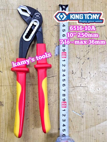 Kìm mỏ quạ cách điện 1000v VDE 7 lỗ dài 10 inch 250mm Kingtony 6516-10A mở ống nước