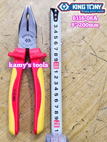 Kìm điện cách điện VDE 1000V 8 inch 200mm Kingtony 6116-08A