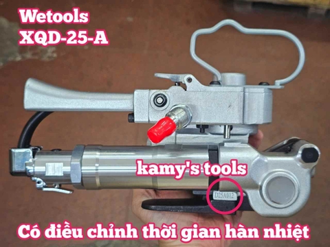 Máy đóng đai siết đai nhựa dùng hơi khí nén PP PET 16-25mm Wetools XQD-25-A có bộ chỉnh thời gian hàn nhiệt cao cấp