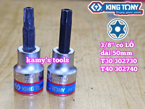 Tuýp lú đầu lục giác bông sao hoa thị 3/8 inch Kingtony có lỗ T30 T40 302730 302740