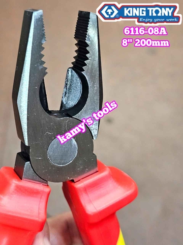 Kìm điện cách điện VDE 1000V 8 inch 200mm Kingtony 6116-08A