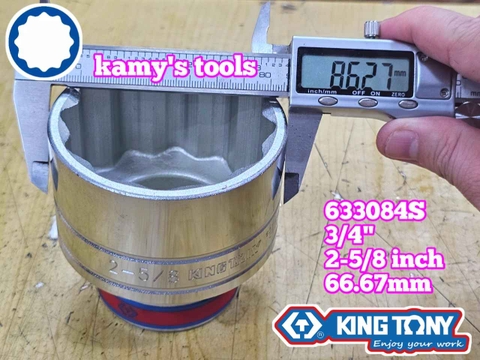 Đầu tuýp hệ inch 12 cạnh 3/4 inch Kingtony cỡ 2-5/8 inch tương đương 67mm 633084S