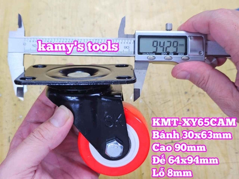 Bánh xe càng xoay PU cam 60mm 30x63mm cao 90mm Kamytools KMT-XY65CAM