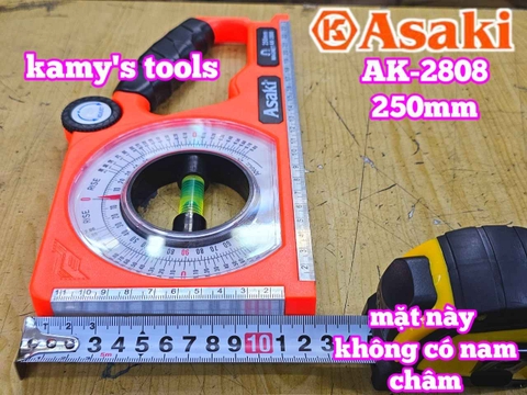 Thước thủy đo góc nghiêng Asaki AK-2808 dài 250mm có nam châm 1 mặt