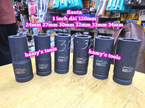 Đầu tuýp 1 inch đen dài 120mm lục giác Santa thép Cr-mo 24mm 27mm 30mm 32mm 33mm 34mm IMX327 IMX330 IMX332 IMX333 IMX334