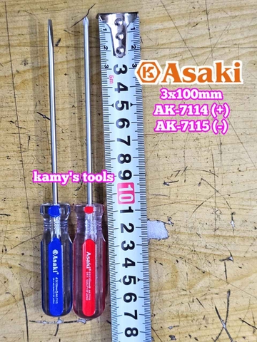 Tua vít bake dẹp 3mm dài 100mm 3x100mm Asaki AK-7114 AK-7115