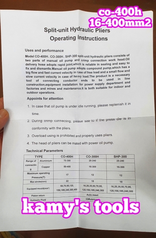 Đầu ép cos thủy lực Modern co-400h 16-400mm2 cao cấp