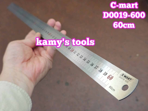Thước lá inox 600mm (60cm) 2 hệ inch và mét bản 28mm hệ mét C-mart D0019-600