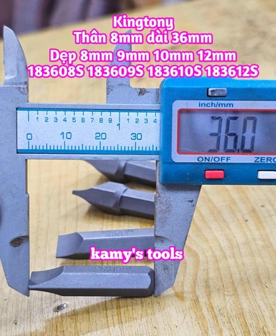 Mũi vít dẹp đóng Kingtony thân 8mm dài 36mm dẹp 8mm 10mm 12mm model 183608S 183610S 183612S