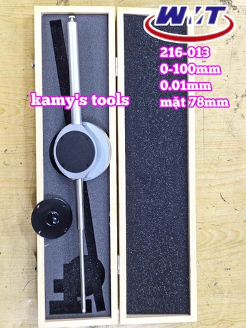 Đồng hồ so 0-100mm sai số 0.01mm WMT model 216-013 mặt 78mm thân thép cao cấp nặng 512g