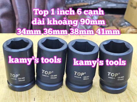 Đầu tuýp khẩu 1 inch đen dài 90mm TOP 6 cạnh 34mm 36mm 38mm 41mm 240625-34 240625-36 240625-38 240625-41