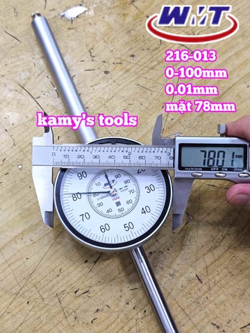 Đồng hồ so 0-100mm sai số 0.01mm WMT model 216-013 mặt 78mm thân thép cao cấp nặng 512g