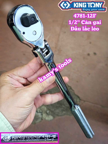 Cần tự động đầu lắc léo cán gai nhám 1/2 inch Kingtony 4781-12F dài 12 inch 300mm