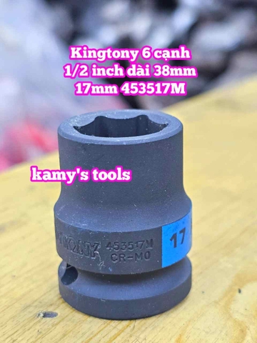 Đầu tuýp đen 1/2 inch Kingtony dài 38mm 6 cạnh 14mm 15mm 16mm 17mm 18mm 453514M 453515M 453516M 453517M 453518M