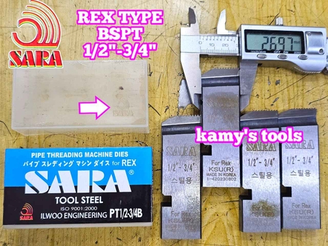Dao tiện ren ống sắt tráng kẽm Rex hiệu Sara 1/2”-3/4” (21-27mm) hệ ren BSPT