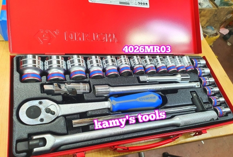 Bộ tuýp khẩu 6 cạnh 12 cạnh 1/2 inch 8-32mm Kingtony 4526MR03 4026MR03