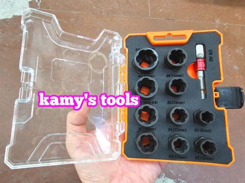 9mm-19mm Bộ tuýp tháo mở ốc vít hư gãy bulong bị biến dạng tuôn răng toét đầu 11 chi tiết kamytools