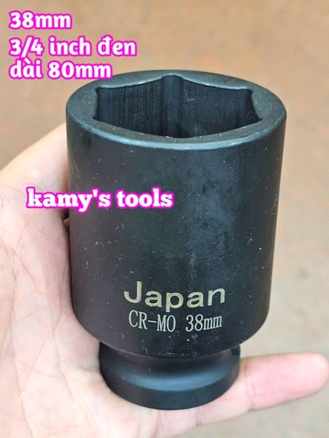 Đầu tuýp 3/4 inch đen dài 80mm lục giác 6 cạnh Kamytools thép Cr-mo 16mm-46mm