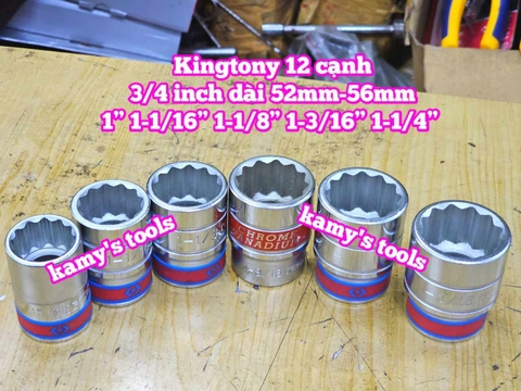 Đầu tuýp trắng 3/4 inch Kingtony 12 cạnh 1” 1-1/16” 1-1/8” 1-3/16” 1-1/4” inch 633032S 633034S 633036S 633038S 633040S