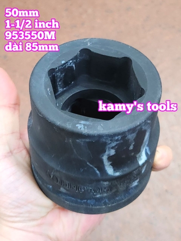 Đầu tuýp khẩu 50mm lỗ 1-1/2 inch 38mm đen dài 85mm Kingtony 953550M lục giác 6 cạnh