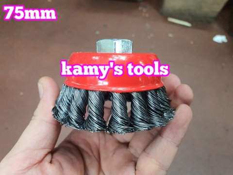 Chén cước hay chổi cước thép xoắn 75mm 3 inch tán M10x1.5 và M14x2.0