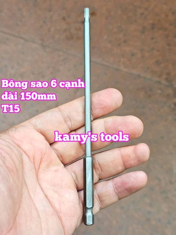 Mũi bắn siết vít bông sao 6 cạnh đuôi lục giác 1/4 inch dài 150mm thép S2 cỡ T10 T15 T20 T25 T27 T30 T40