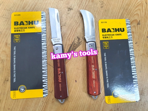 Dao tuốt dây điện, dao rọc cáp, gọt vỏ dây điện, thép không gỉ, cán dao ốp gỗ đỏ Baihu 031195 và 031205 bán lẻ từng cây
