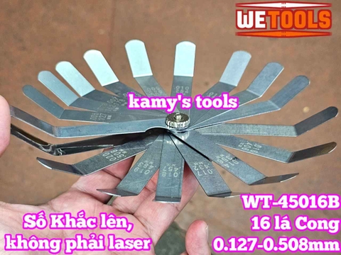 Bộ thước căn lá đo khe hở chỉnh cò xupap loại CONG 16 lá 0.127-0.508mm Wetools WT-45016B