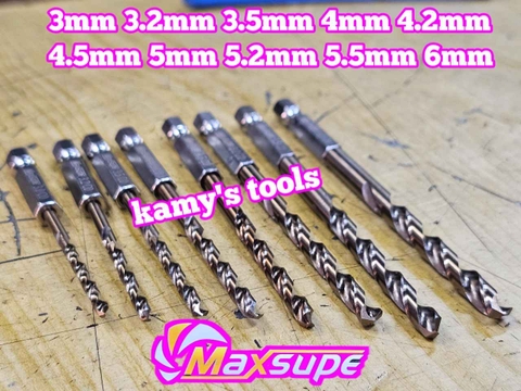 Mũi khoan sắt thép inox M35 chuôi lục giác Maxsupe 3mm 3.2mm 3.5mm 4mm 4.2mm 4.5mm 5mm 5.2mm 5.5mm 6mm