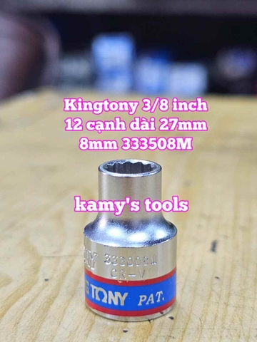 Đầu tuýp trắng 12 cạnh 3/8 inch dài 27mm Kingtony 6mm 7mm 8mm 9mm 10mm 333006M 333007M 333008M 333009M 333010M