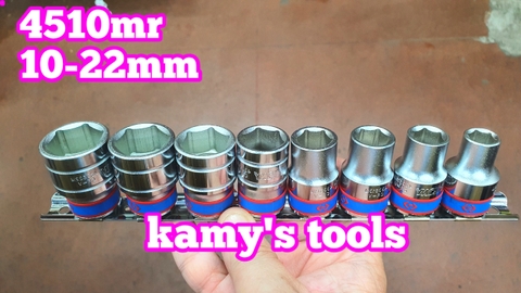 Bộ tuýp khẩu 1/2 inch 8 chi tiết 10-22mm Kingtony hệ mét 6 cạnh 4510MR 12 cạnh 4010MR hệ inch 12 cạnh 4010SR