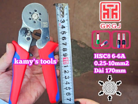 Kìm bấm cos pin tròn rỗng lục giác 0.25-10mm2 dài 170mm GKGJ HSC8 6-6A