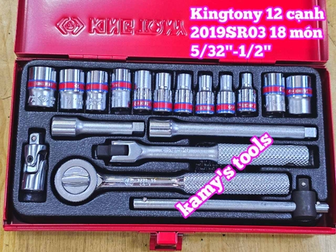 Bộ tuýp 1/4 inch 18 chi tiết hệ inch Kingtony 2019SR03 cỡ 5/32-1/2 inch