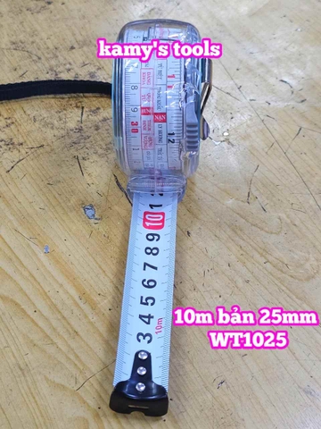 Thước kéo 10m 10 mét bản 25mm WSK Wasaki WT1025 2 mặt có lỗ ban TỰ ĐỘNG KHÓA, thước rút 10m thước cuộn 10m