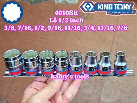 Bộ tuýp khẩu hệ inch 1/2 inch 12 cạnh Kingtony 4010SR 8 chi tiết từ 3/8-7/8 inch