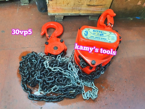Pa lăng xích kéo tay Nitto 3 tấn 3m (3 mét) 5m (5 mét) model 30VP5 loại CB-II xích đóng logo G80 chính hãng cao cấp